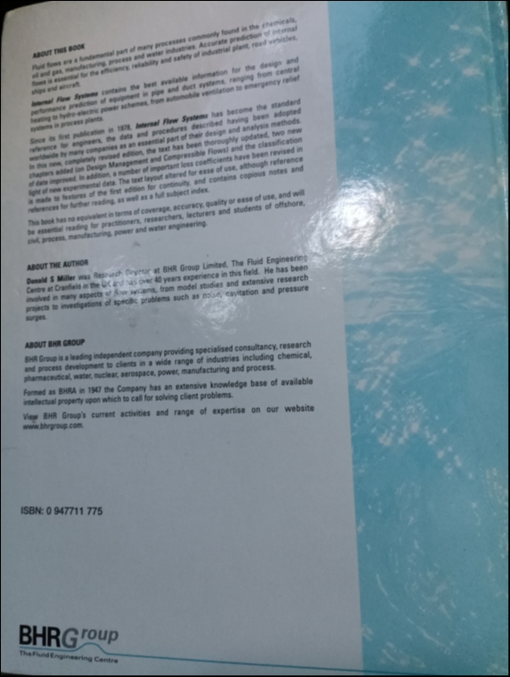 Internal flow systems, D S Miller